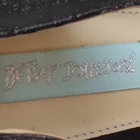 Black Suede Silver Glitter Peep Toe Cut Out Stiletto Heel TStrap Sandals Sz 9.5 - Picture 6 of 13